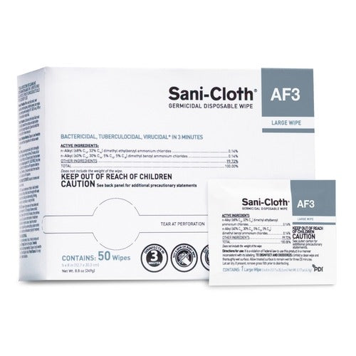 PDI Germicide SANI-CLOTH® AF3 Wipe Individual Packet Disposable, 50EA/BX 10BX/CS