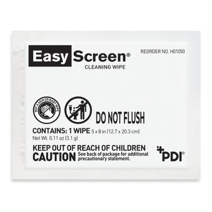 PDI Easy Screen Surface Cleaner Premoistened Alcohol Based Manual Pull Wipe 50 Count Individual Packet Alcohol Scent NonSterile,  50 per Box, 500 per Case