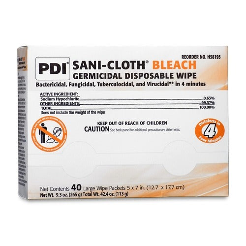 PDI Germicide Sani-Cloth Wipe Disposable, 40 EA/PK, 400 EA/CS