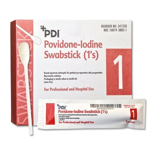 PDI Impregnated Swabstick PDI 10% Strength Povidone-Iodine Individual Packet NonSterile, 1EA, 50EA/BX, 500 EA/CS