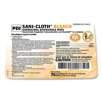 PDI Sani-Cloth Bleach Germicidal Disposable Wipes, Deep-Well Lid Canister, 10.5 x 6, 75/Canister