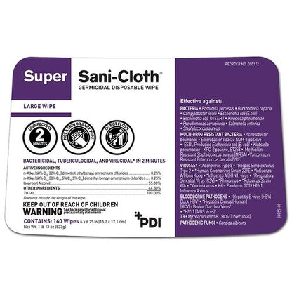PDI Sani-Cloth® Super Surface Disinfectant Cleaner, Premoistened Germicidal, Manual Pull, Wipe, 160 Count Canister, Alcohol Scent, NonSterile, 12 Canisters/Case