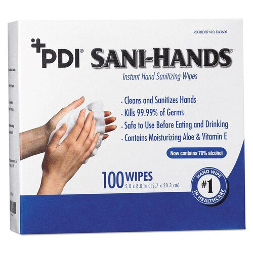 Nice Pak PDI Sani-Hands Instant Hand Sanitizing Wipes, 1-Ply, 8 x 5, White, 1,000/Carton