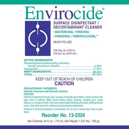 Metrex Research Envirocide Surface Disinfectant Cleaner Alcohol Based Pump Spray Liquid 24 oz. Bottle Alcohol Scent NonSterile, 1/BT,12/CS