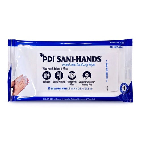 PDI Sanitizing Skin Wipe Sani-Hands Soft Pack Alcohol 20 per Pack, 20 EA/PK, 960 EA/CS