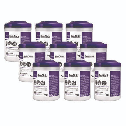 Sani Professional Super Sani-Cloth Germicidal Disposable Wipes, 1-Ply, 6 x 6.75, Unscented, White, 160/Canister, 12 Canisters/Carton