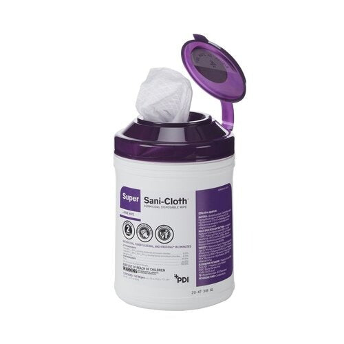 PDI Sani-Cloth® Super Surface Disinfectant Cleaner, Premoistened Germicidal, Manual Pull, Wipe, 160 Count Canister, Alcohol Scent, NonSterile, 12 Canisters/Case