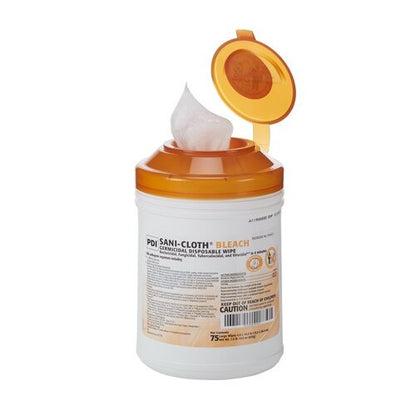 PDI Sani-Cloth® Bleach Germicidal Disposable Wipes, Large Canister (75 Wipes), 12/CS