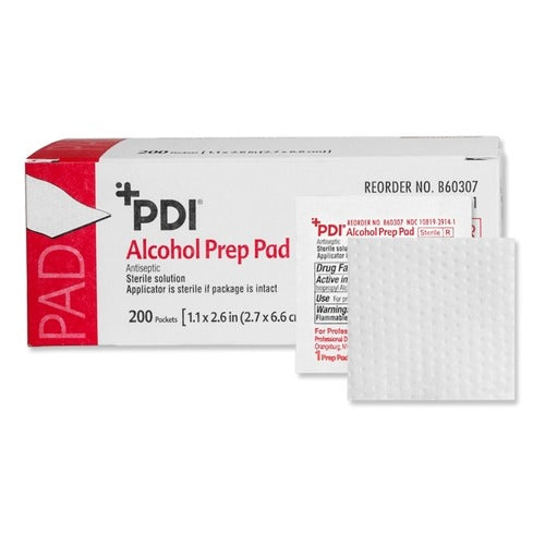 PDI Alcohol Prep Pad, 70% Strength Isopropyl Alcohol, Individual Packet, Medium, Sterile, 200EA/BX, 4000 EA/CS