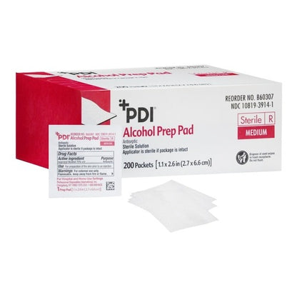 PDI Alcohol Prep Pad, 70% Strength Isopropyl Alcohol, Individual Packet, Medium, Sterile, 200EA/BX, 4000 EA/CS