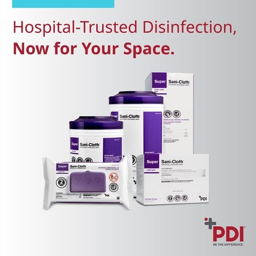 PDI Surface Disinfectant Super Sani-Cloth Wipe Packet, 50/BX, 150 EA/CS
