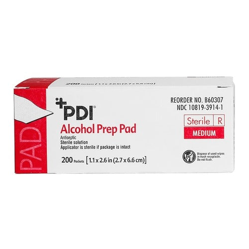PDI Alcohol Prep Pad, 70% Strength Isopropyl Alcohol, Individual Packet, Medium, Sterile, 200EA/BX, 4000 EA/CS