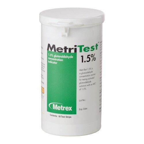 Metrex Research Glutaraldehyde Concentration Indicator MetriTest 1.5% Pad 60 Test Strips Bottle Single Use, 60 per Bottle,120 per Case
