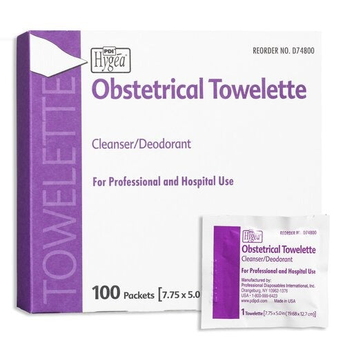 PDI Obstetrical Wipe Hygea Individual Packet Benzalkonium Chloride / Alcohol / Chlorothymol 100 per Pack, 100EA/BX, 1000 EA/CS