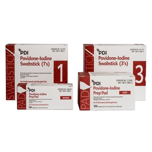 PDI PVP Prep Pad Povidone Iodine, 10% Individual Packet 1-3/16" x 2-5/8", 100EA/BX, 1000 EA/CS