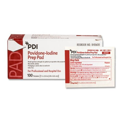 PDI PVP Prep Pad Povidone Iodine, 10% Individual Packet 1-3/16" x 2-5/8", 100EA/BX, 1000 EA/CS