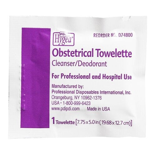 PDI Obstetrical Wipe Hygea Individual Packet Benzalkonium Chloride / Alcohol / Chlorothymol 100 per Pack, 100EA/BX, 1000 EA/CS