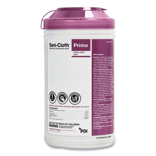 Sani Professional Sani-Cloth Prime Germicidal Disposable Wipes, Extra-Large, 1-Ply, 7.5 x 15, Unscented, White, 70/Canister, 6 Canisters/Carton