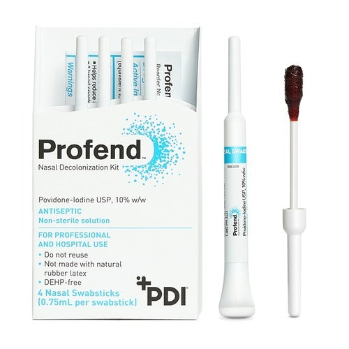 PDI Impregnated Nasal Swabstick Kit Profend Povidone-Iodine NonSterile 4 per Pack, 12/BX, 48/CS