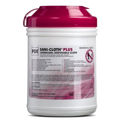 PDI Surface Disinfectant Cleaner Sani-Cloth® Plus Liquid Wipe 160 Count Canister Disposable Alcohol Scent, 160/PK, 12PK/CS