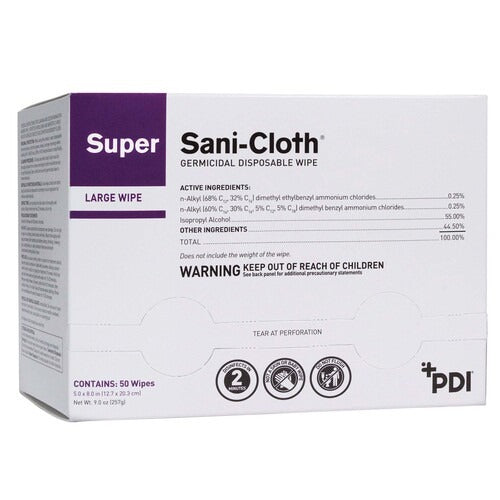 PDI Hard Surface Disinfectant Super Sani-Cloth® Wipe Packet, 50/BX 10BX/CS