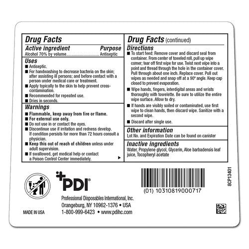 PDI Antimicrobial Alcohol Gel Hand Wipes Sani-Hands® ALC 6 X 7 1/2 Inch Unscented Canister, 135EA/CN 12CN/CS