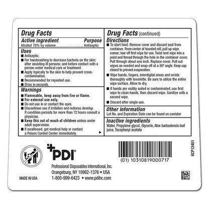 PDI Antimicrobial Alcohol Gel Hand Wipes Sani-Hands® ALC 6 X 7 1/2 Inch Unscented Canister, 135EA/CN 12CN/CS