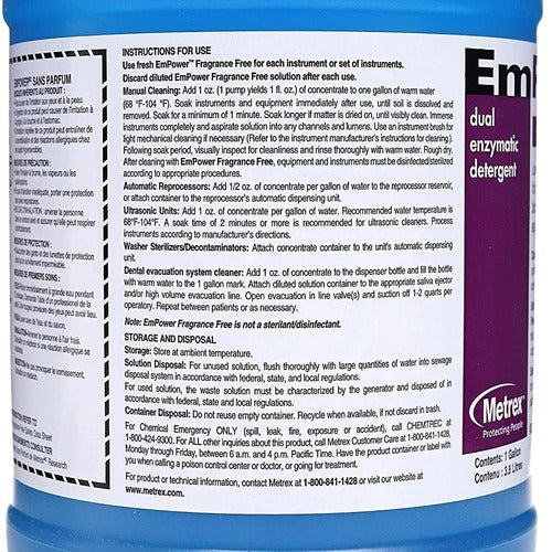 Metrex Research Dual Enzymatic Instrument Detergent EmPower Fragrance Free Liquid Concentrate 1 gal. Jug Unscented, 1/GL, 4/CS