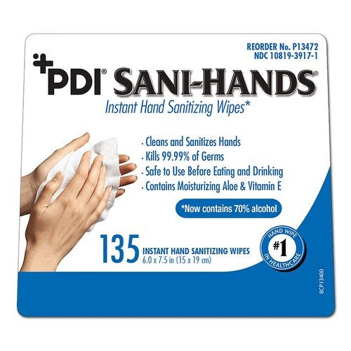 PDI Antimicrobial Alcohol Gel Hand Wipes Sani-Hands® ALC 6 X 7 1/2 Inch Unscented Canister, 135EA/CN 12CN/CS