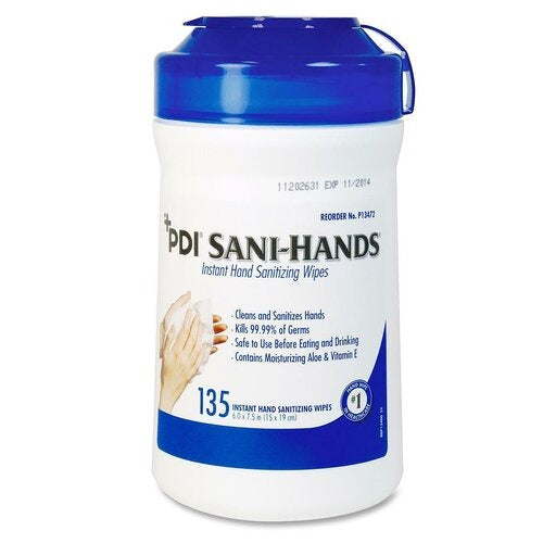PDI Antimicrobial Alcohol Gel Hand Wipes Sani-Hands® ALC 6 X 7 1/2 Inch Unscented Canister, 135EA/CN 12CN/CS