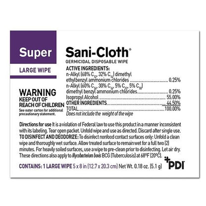 PDI Hard Surface Disinfectant Super Sani-Cloth® Wipe Packet, 50/BX 10BX/CS