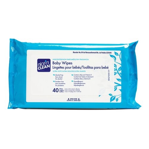 PDI Baby Wipe Nice 'N Clean® 8" X 8 3/4" X 9 3/4" Unscented Soft Pack, 40EA/PK, 480 EA/CS