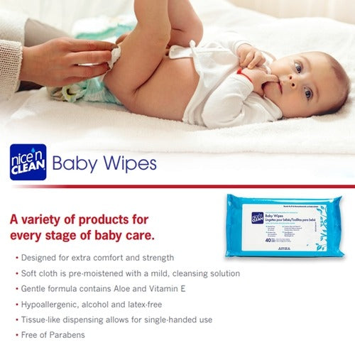 PDI Baby Wipe Nice 'N Clean® 8" X 8 3/4" X 9 3/4" Unscented Soft Pack, 40EA/PK, 480 EA/CS