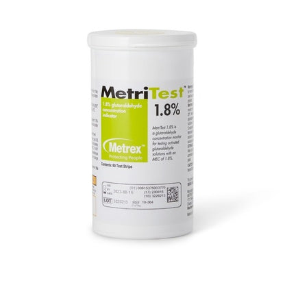 Metrex Research Glutaraldehyde Concentration Indicator MetriTest 1.8% Pad 60 Test Strips Bottle Single Use, 60/BT, 120 EA/CS