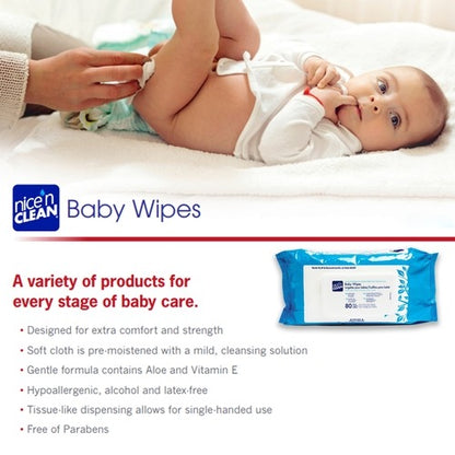 PDI Baby Wipe Nice 'N Clean Soft Pack Aloe 80 per Pack, 80 EA/BX, 12 BX/CS