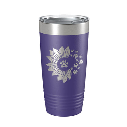 Sunflower With Dog Pawprints Tumbler Travel Mug Insulated Laser Engraved Coffee Cup Gift For Women Dog Lovers Sun Flower 20 oz-15